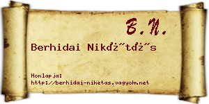 Berhidai Nikétás névjegykártya